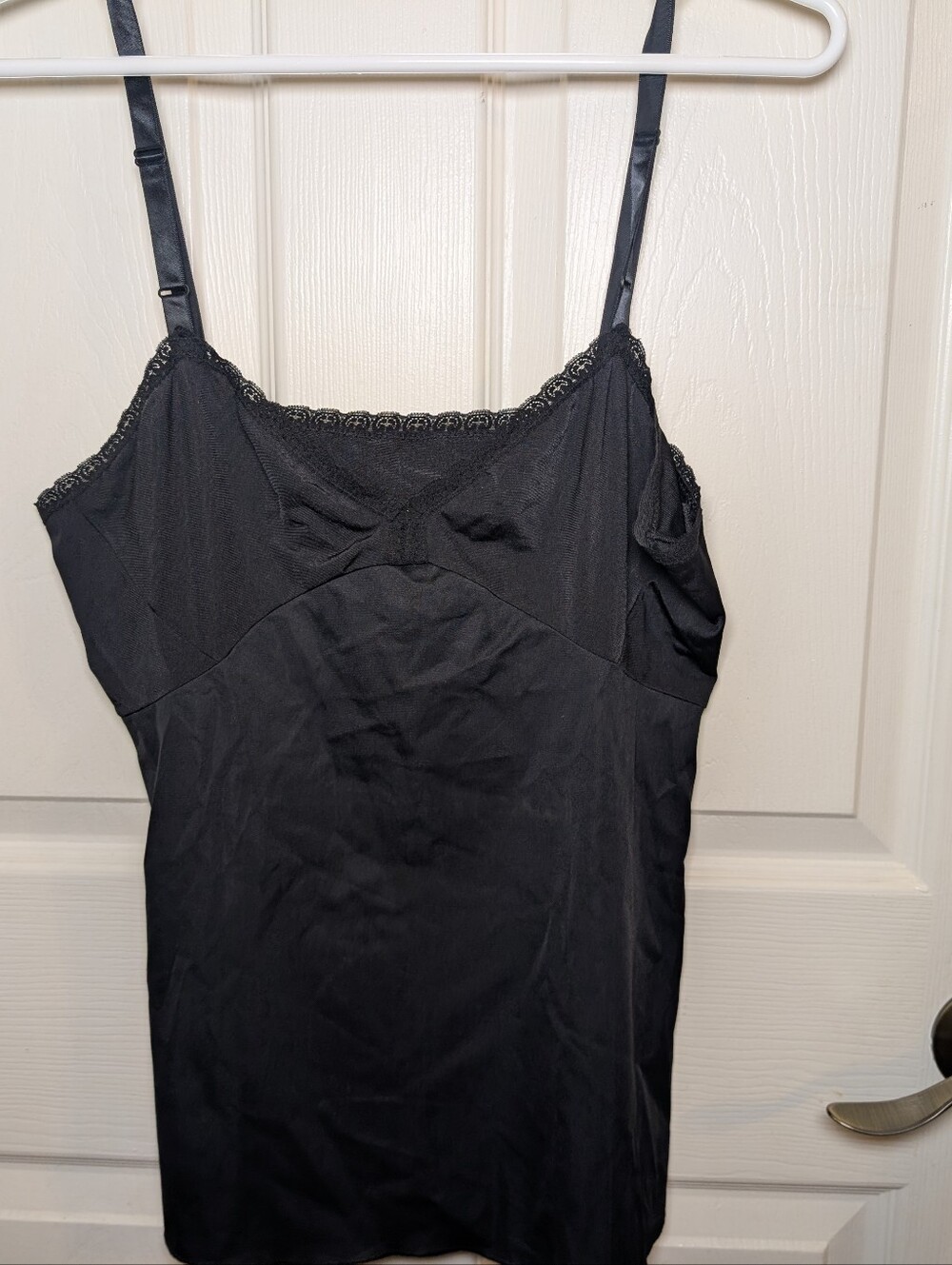 Vintage Shadowline 38 Black Nylon Blend Camisole Top Lace Cami Tank Comfort